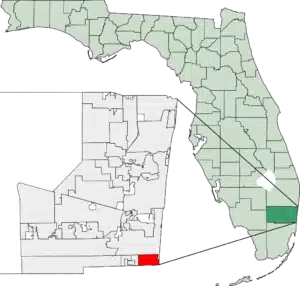 Map of Florida with Hallandale Beach highlighted