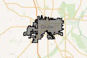 Map of Florida with Ocala highlighted