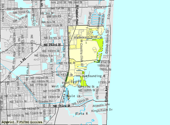 map of Florida with Aventura highlighted