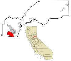 Map of California with Roseville highlighted