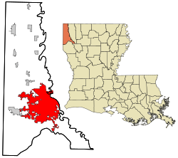 map of Louisiana with Shreveport highlighted
