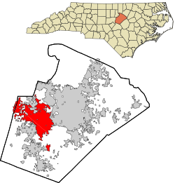 map of North Carolina with Cary highlighted