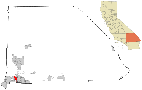 Map of California with Rialto highlighted