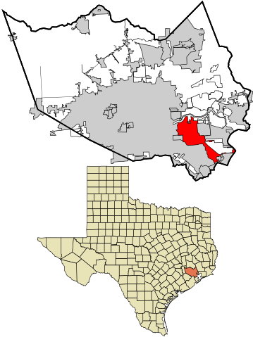 Map of Texas with Pasadena highlighted