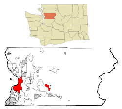 Map of Washington with Everett highlighted