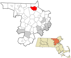 map of Massachusetts with Lowell highlighted