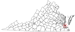map of Virginia with Hampton pinned